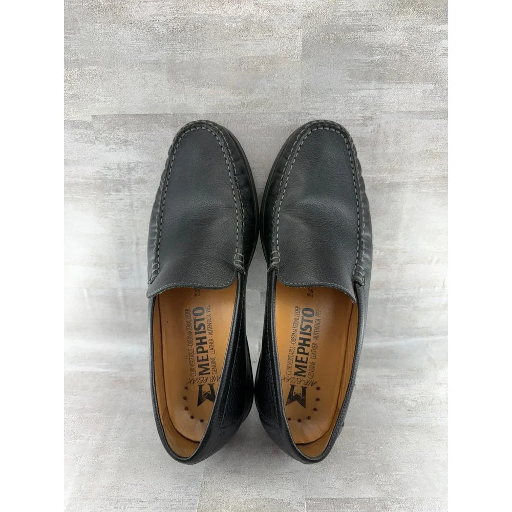 Mephisto Air-Relax Men Black Pebbled Leather Moc Toe Loafers Size US 9